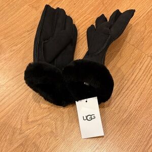UGG Women's Black Gloves with Plush Trim